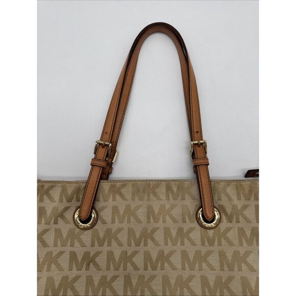 MICHAEL KORS JET SET hand bag Purse MK signature Jacquard cream gold - Picture 7 of 16